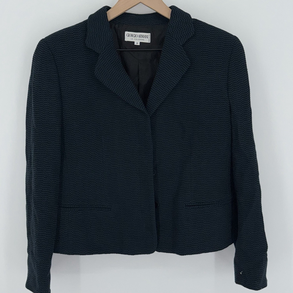 Georgia Armani Le Collezioni Green Crop Blazer Size 8 Women’s Made In Italy Wool